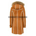 Women Sheepskin Shearling Cognac Hooded Duffle Coat 