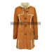 Women Sheepskin Shearling Cognac Hooded Duffle Coat 