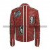 Men Philipp Plein Studded Embroidery Patches Red Biker Leather Jacket