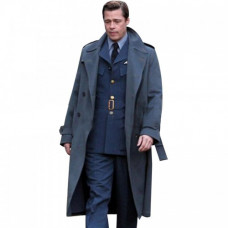 Allied Movie Costume Brad Pitt Grey Wool Trench Coat