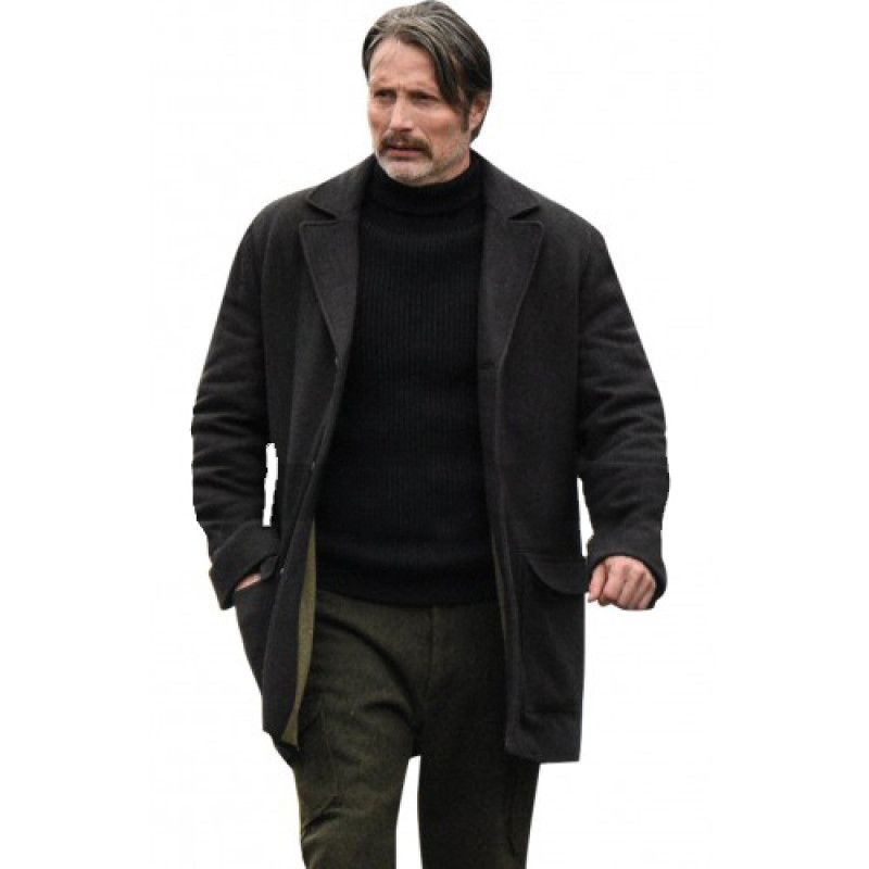 Netflix Polar Mads Mikkelsen Wool Trench Jacket Pea Coat