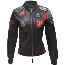TOP Gun Flight Multi Patches Dark Brown Jacket For Women