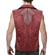Mens Chris Hemsworth Spikes Studded Rock Punk Motorcycle Red Leather Vest Jacket