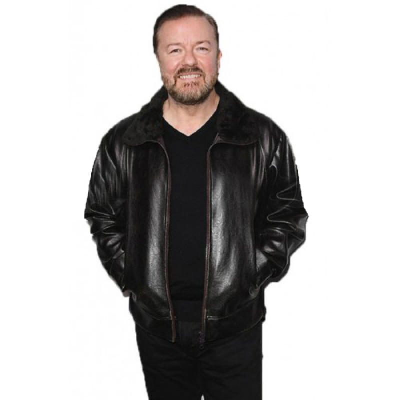 After Life Ricky Gervais Black Leather Jacket | Tony Fur Collar Jacket 
