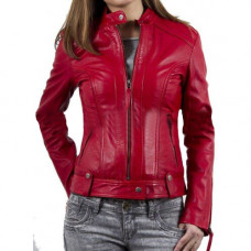 Women Slim fit Red Biker Jacket