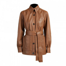 Women's Formal Short Body Brown Leather Trench Coat