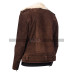 Men's Fur Collar Belted Waist Brown Suede Leather Jacket
