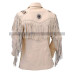 Women Western Coat Native American Cowgirl Cream Fringe Leather Jacket 