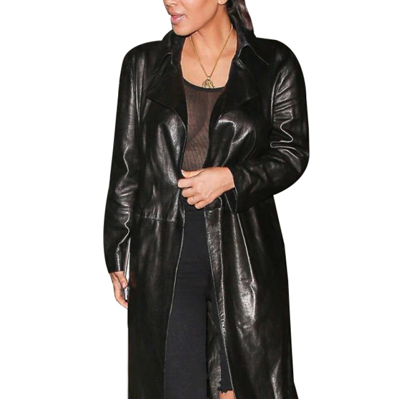 Kim Kardashian Clothing Costume Black Leather Trench Coat