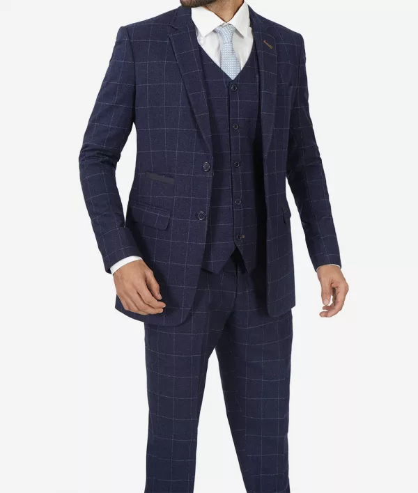 Mens Navy Blue Check Suit