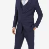 Mens Navy Blue Check Suit
