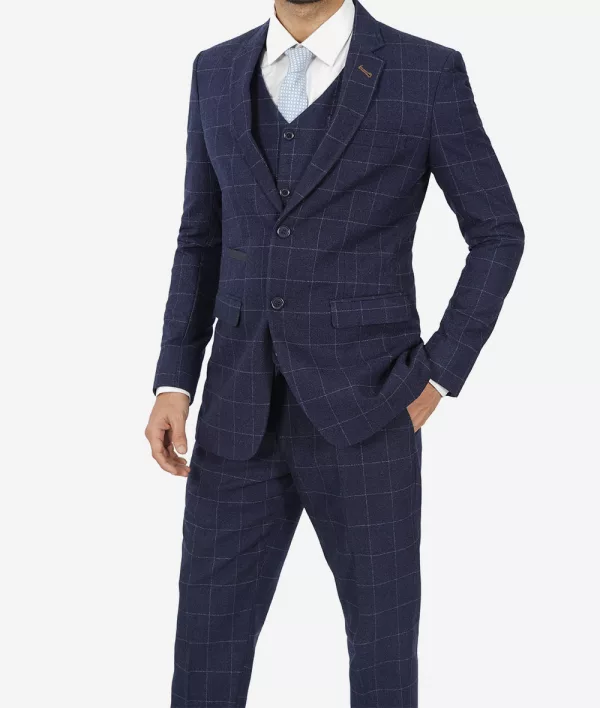 Mens Navy Blue Check Suit