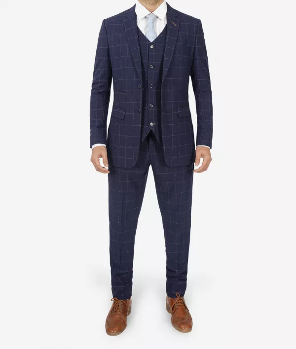 Mens Navy Blue Check Suit