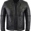 Café Racer Lambskin Motorcycle Real Black Leather Biker Jacket