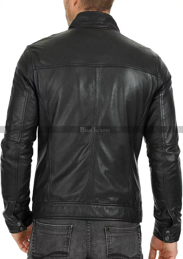 Men's Street Classy Shield Motorcycle Black Leather Jacket