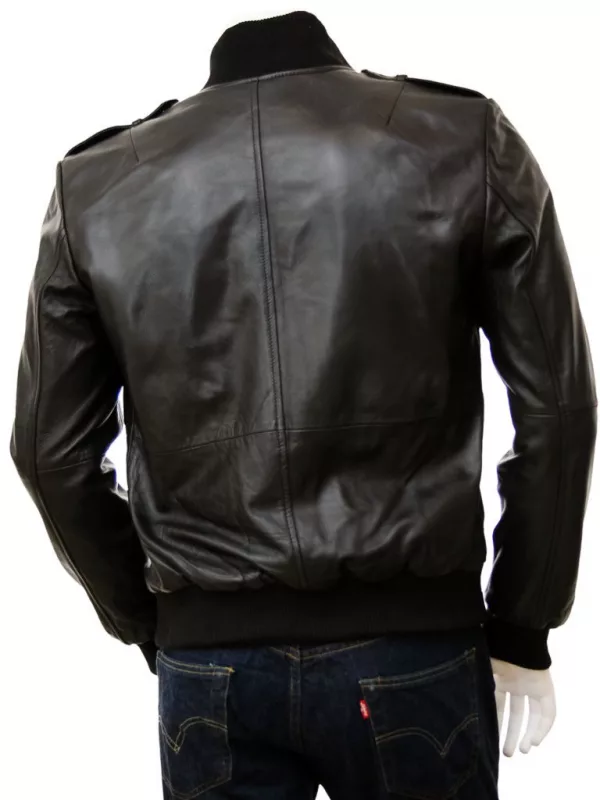 Men's Black Leather Bomber Jacket