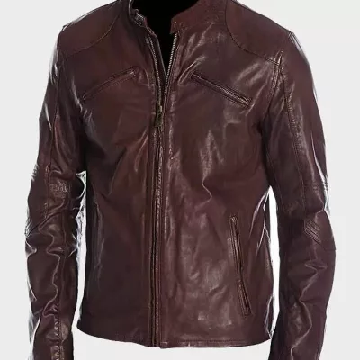 Mens Cafe Racer Maroon Jacket