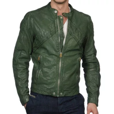 Men's Casual Wear Green Motorcycle Jacket