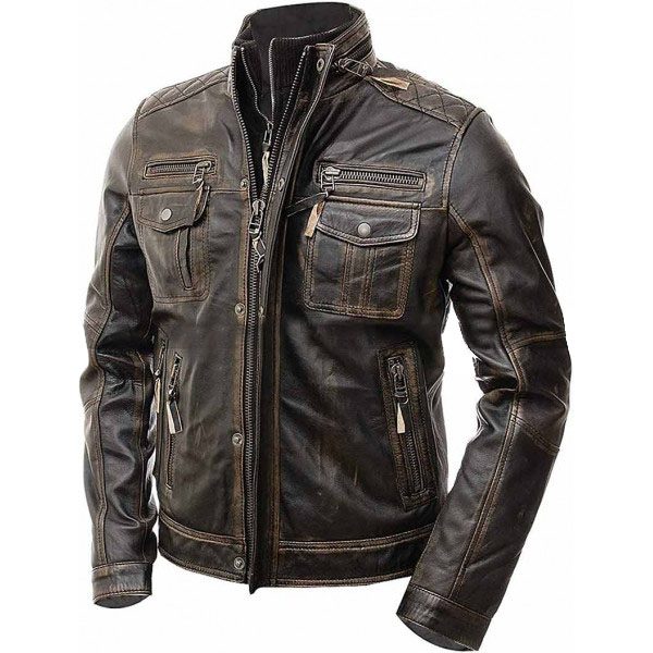 Men's Vintage Biker Retro Motorcycle Distressed Leather Jacket
