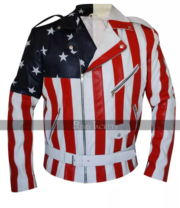 American Flag Biker Style Leather Jacket