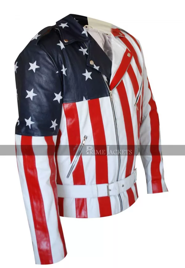 American Flag Biker Style Leather Jacket