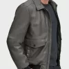 Mens Grey Leather Bomber Jacket
