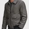Mens Grey Leather Bomber Jacket