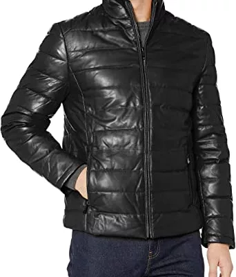 Mens Puffer Leather Jacket