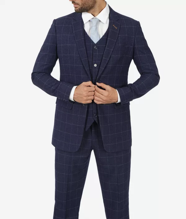Mens Navy Blue Check Suit