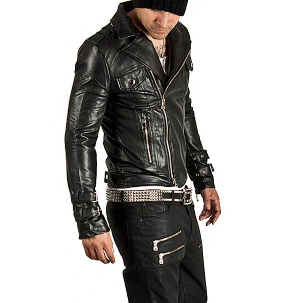 Mens Biker Slim Fit Asymmetrical Jacket