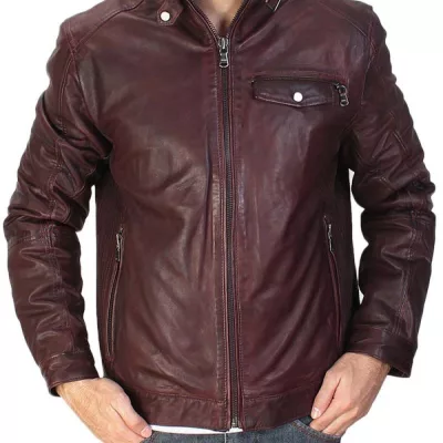 Men's Maroon Waxed Biker Jacket